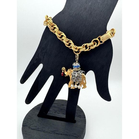 Vintage 1960s Napier Figural Maharaja Elephant Charm Bracelet - Picture 1 of 8